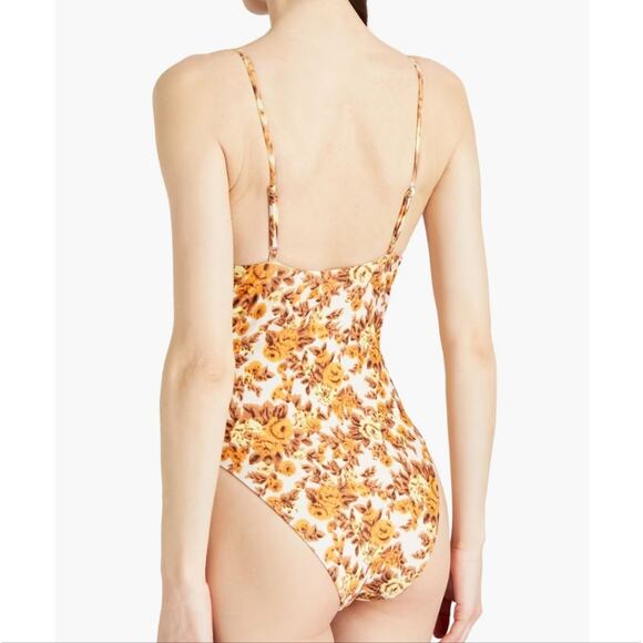 NEW Jonathan Simkhai Ingrid Gathered Floral Deep V-Neck One Piece Swimsuit - Picture 2 of 11